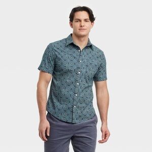 Goodfellow & Co Teal Patterned Casual Shirt